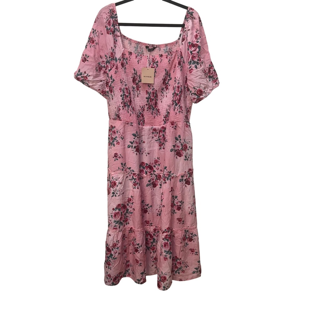 BloomChic Pink Floral Smocked Midi Dress Plus Size 22/24 NEW Cottage Shabby Chic
